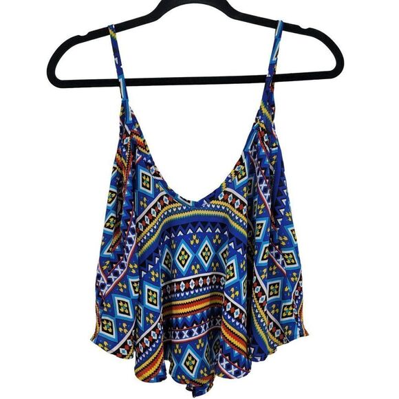 Y2K Crop Top L Blue Aztec Bandana Colorful‎ Flowy Lightweight Sexy Festival USA - Picture 3 of 11